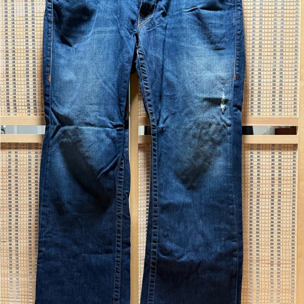 True Religion Blue Relaxed Jeans with Distressed Details